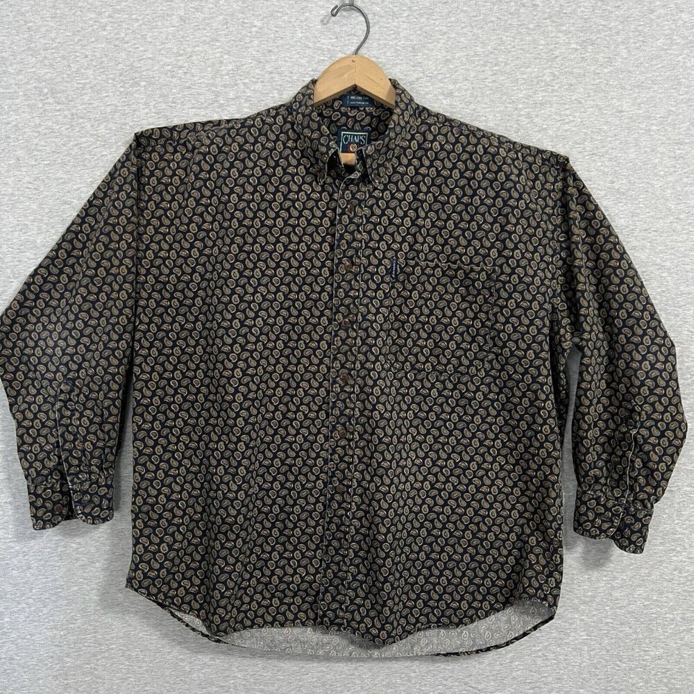 Vintage 90s Chaps Ralph Lauren Shirt Mens Extra Large Blue Paisley Spellout Logo